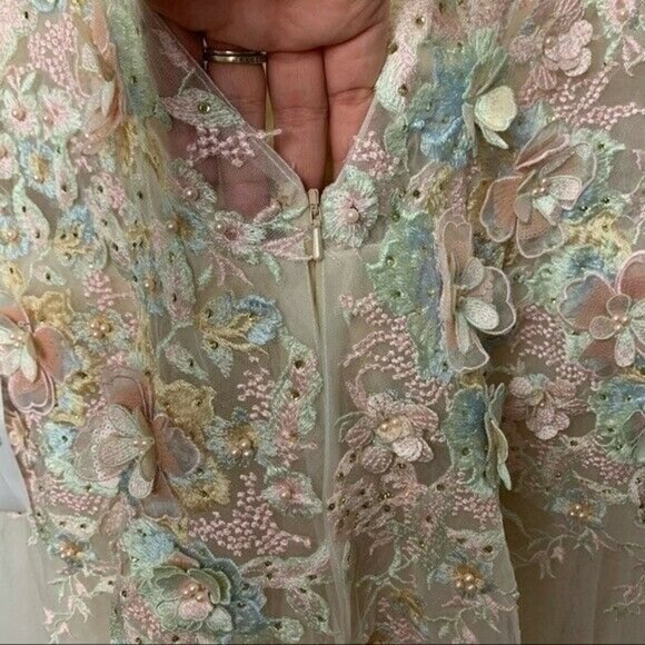 MAC DUGGAL Embellished Floral Sleeveless Deep V-Neck A-Line Gown Pastel Size 12 - Picture 11 of 14